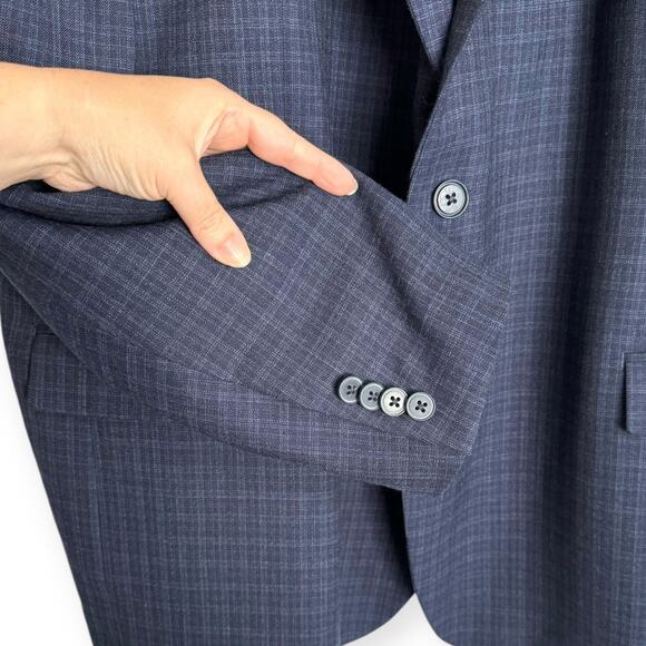 Michael Kors Blue Plaid 100% Wool Two Button Double Vented Blazer Men's Size 54R - Picture 7 of 12